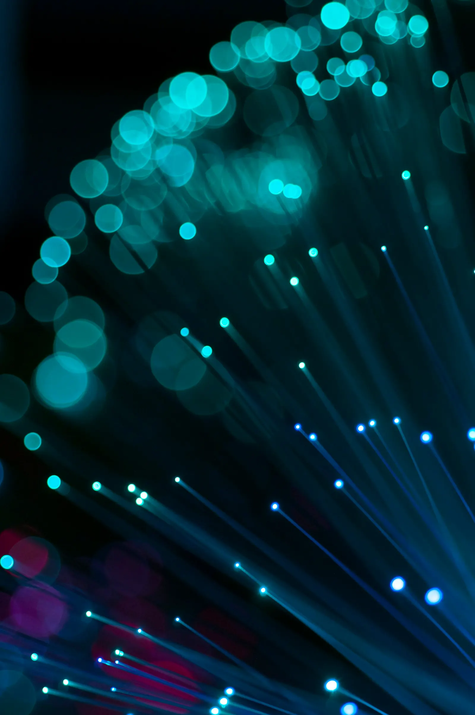 Señales luminosas en fibra óptica como símbolo de transmisión de datos, imagen simbólica