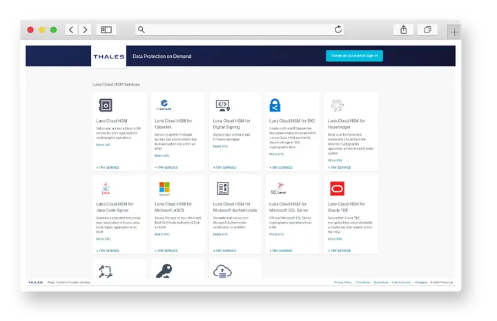 Marketplace di Thales Data Protection on Demand